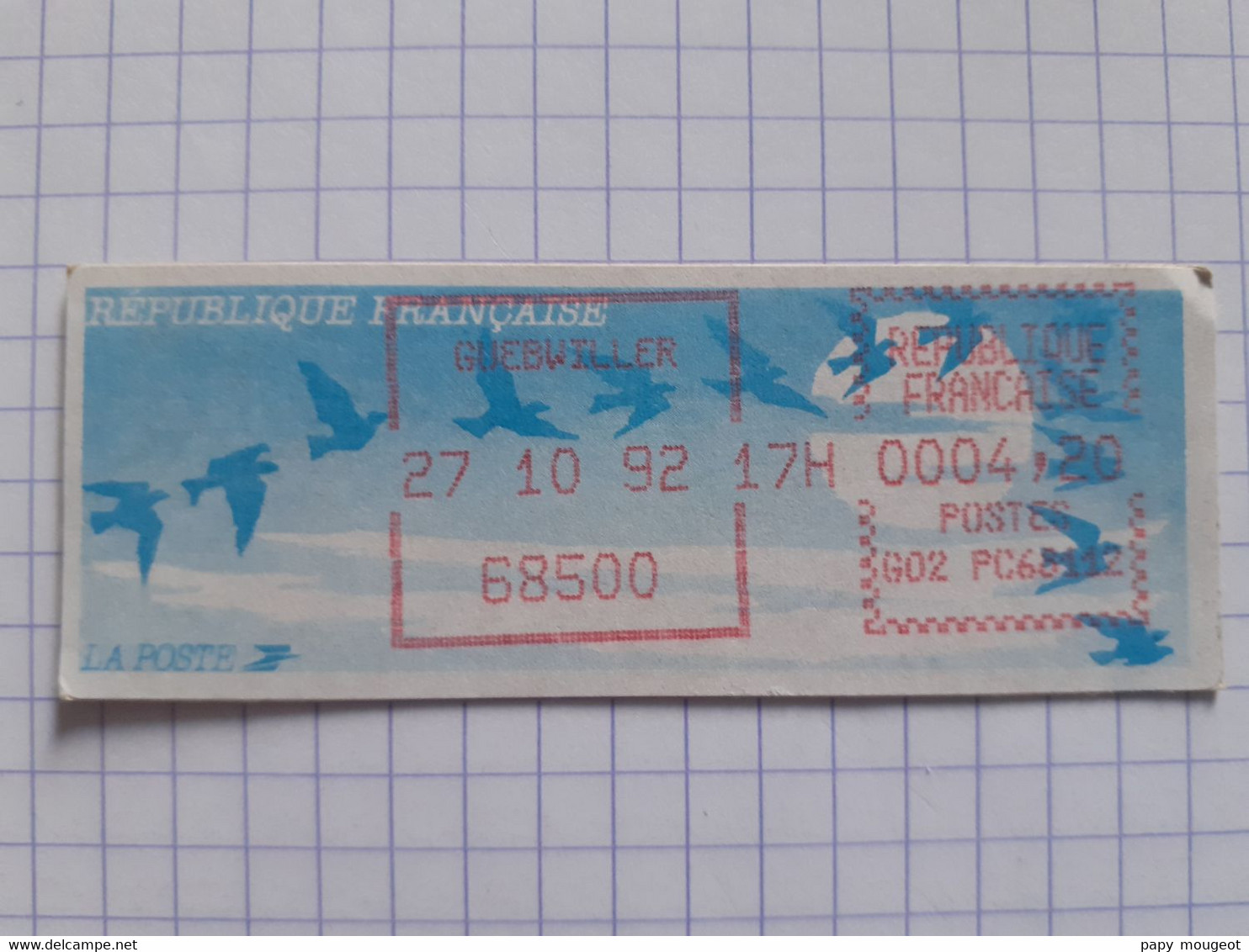 Guebwiller 68500 - 27-10-92 - G02 PC68112 Tarif 4.20 - 1990 Type « Oiseaux De Jubert »