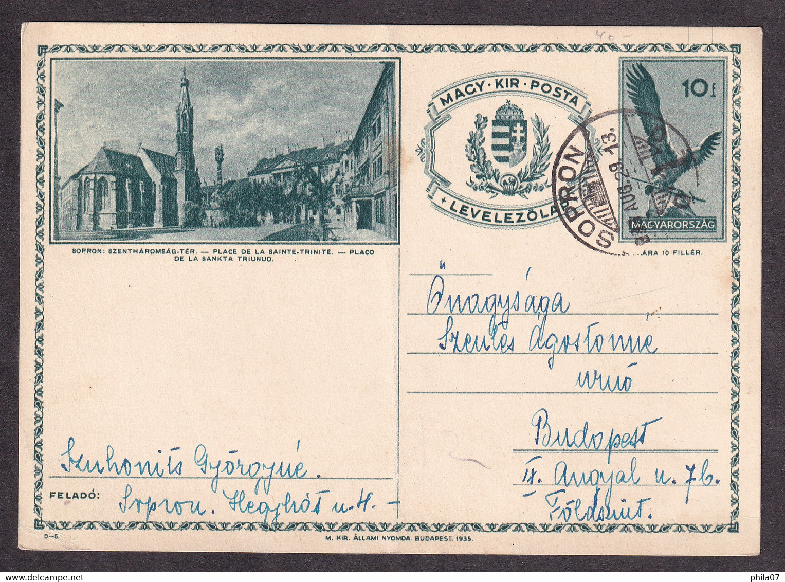 HUNGARY - Illustrated Stationery - Sopron: Szentharomsag-ter - Place De La Sainte-trinite -circulated Stationery,2 Scans - Ganzsachen