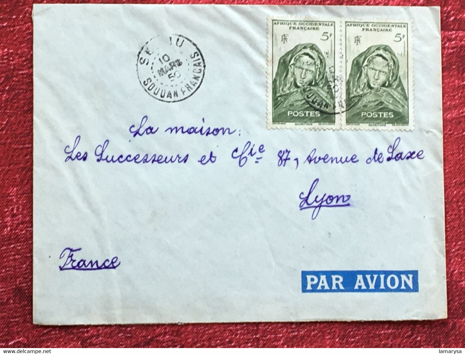 Soudan Français A.O.F--☛(ex-Colonie Protectorat) 2 Timbres Lettre Document-☛-Tarif Poste Aérienne-1950 - Brieven En Documenten