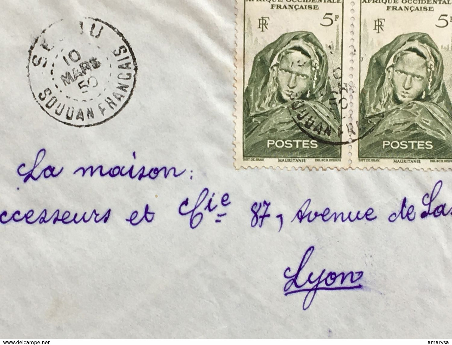 Soudan Français A.O.F--☛(ex-Colonie Protectorat) 2 Timbres Lettre Document-☛-Tarif Poste Aérienne-1950 - Lettres & Documents