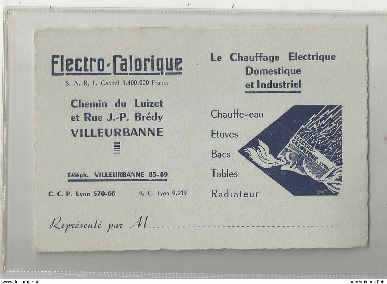 Carte De Visite Villeurbanne 69 - Electro Calorique Chauffage Electrique ...chemin De Luizet Et Rue Brédy - Visitenkarten