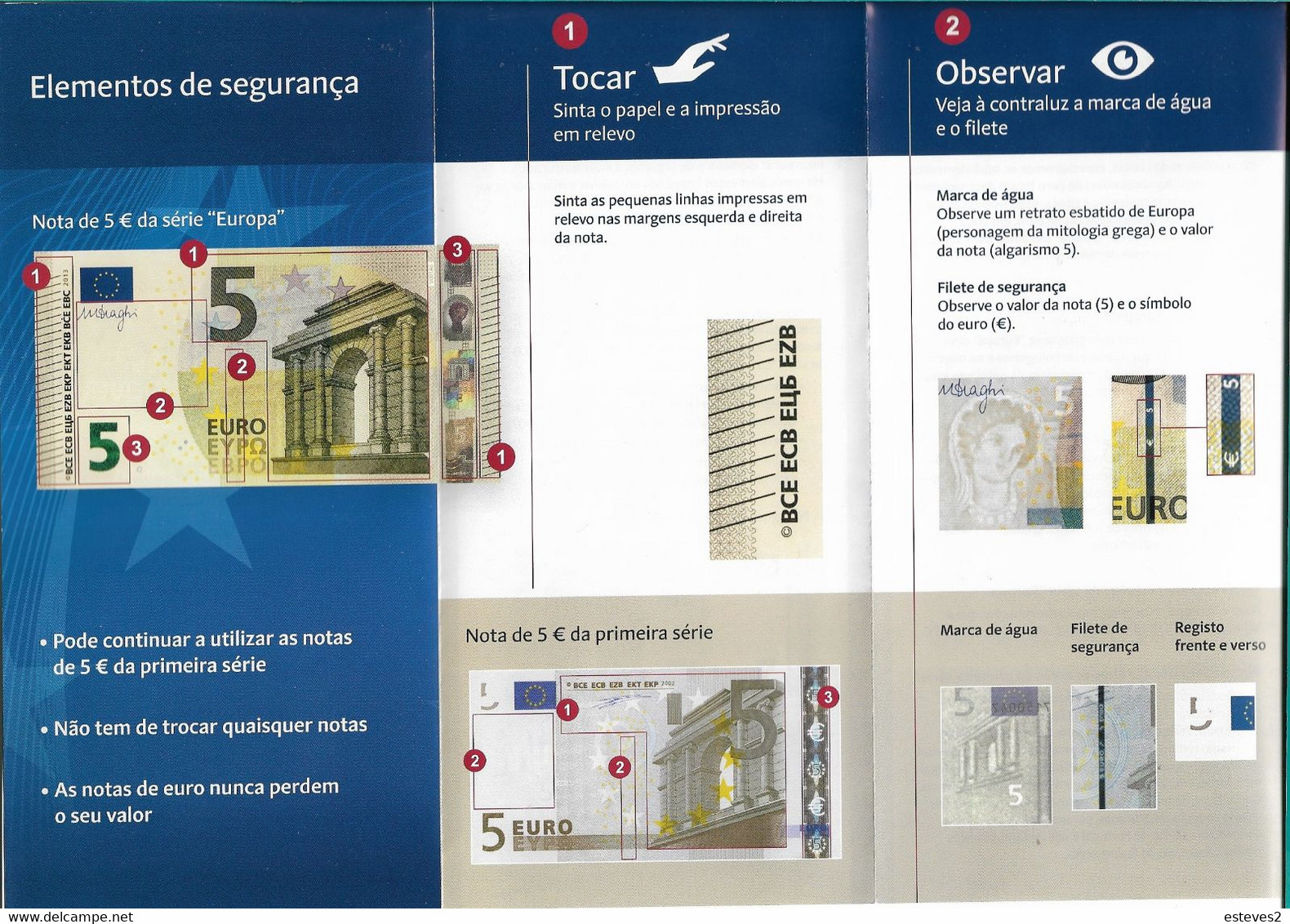 Portugal , 2013 , Leaflet About The Security Features Of The New €5.00 Banknotes - Livres & Logiciels