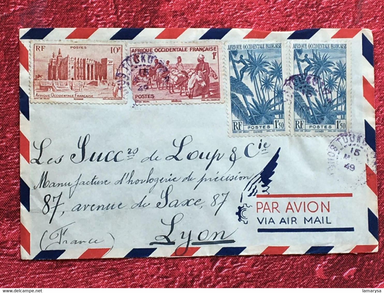 A.O.F-Soudan Français-☛(ex-Colonie Protectorat)Timbres Aff. Composé Lettre Document-☛-avion-Tarif Poste Aérienne-1949 - Covers & Documents
