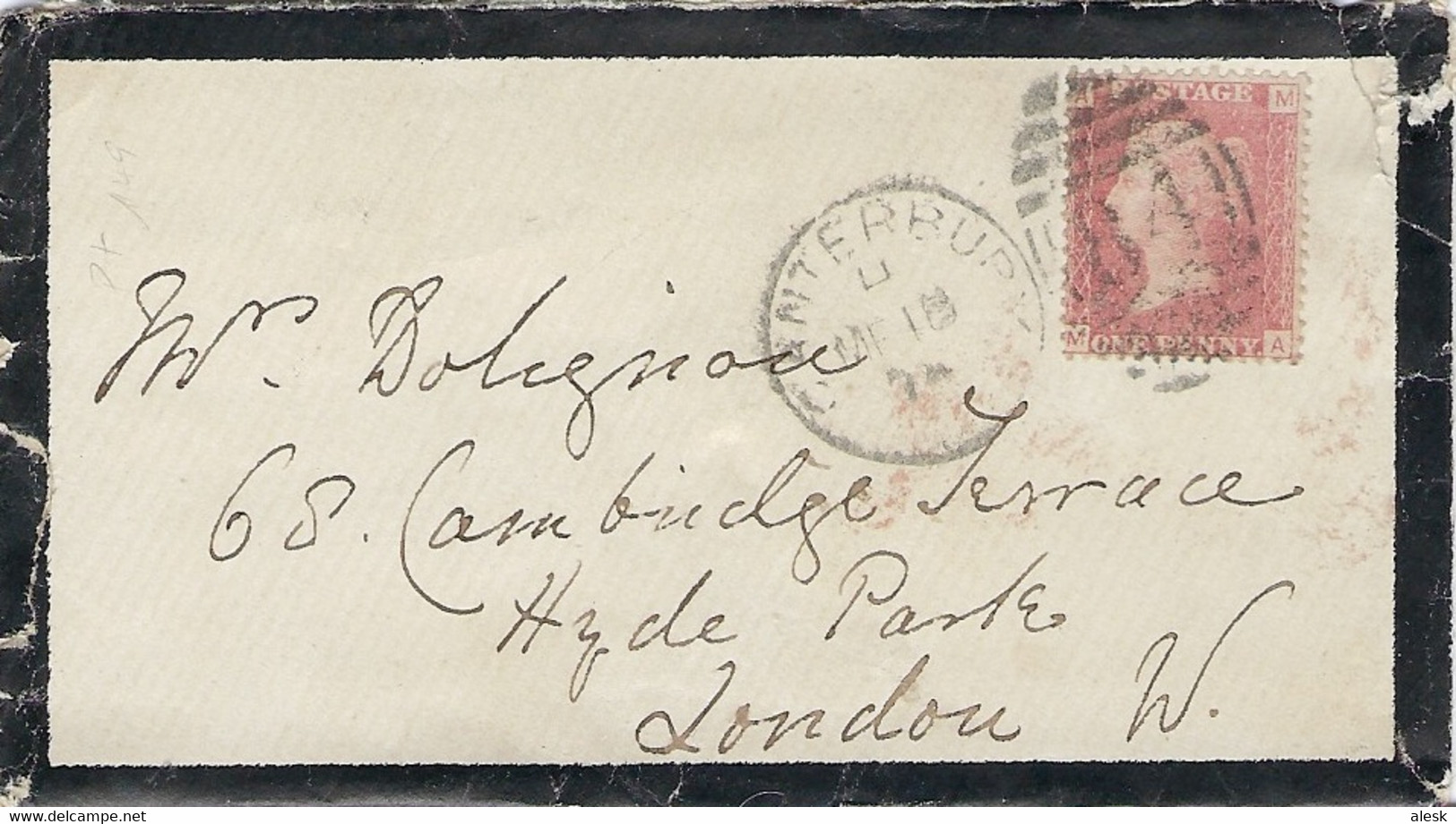 VICTORIA ONE PENNY ROUGE N°26 - Canterbury 18 Mars 1874 Pour Londres - Lettres & Documents