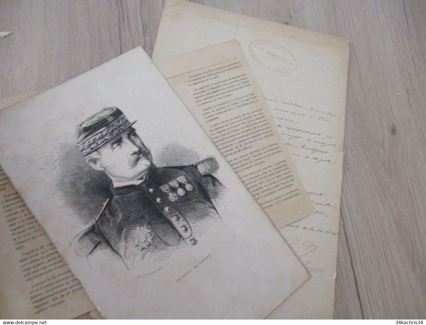 LAs Autographe Signée Général De Cissey + Coupure Et Estampe 1869 Affaires Militaires - Other & Unclassified