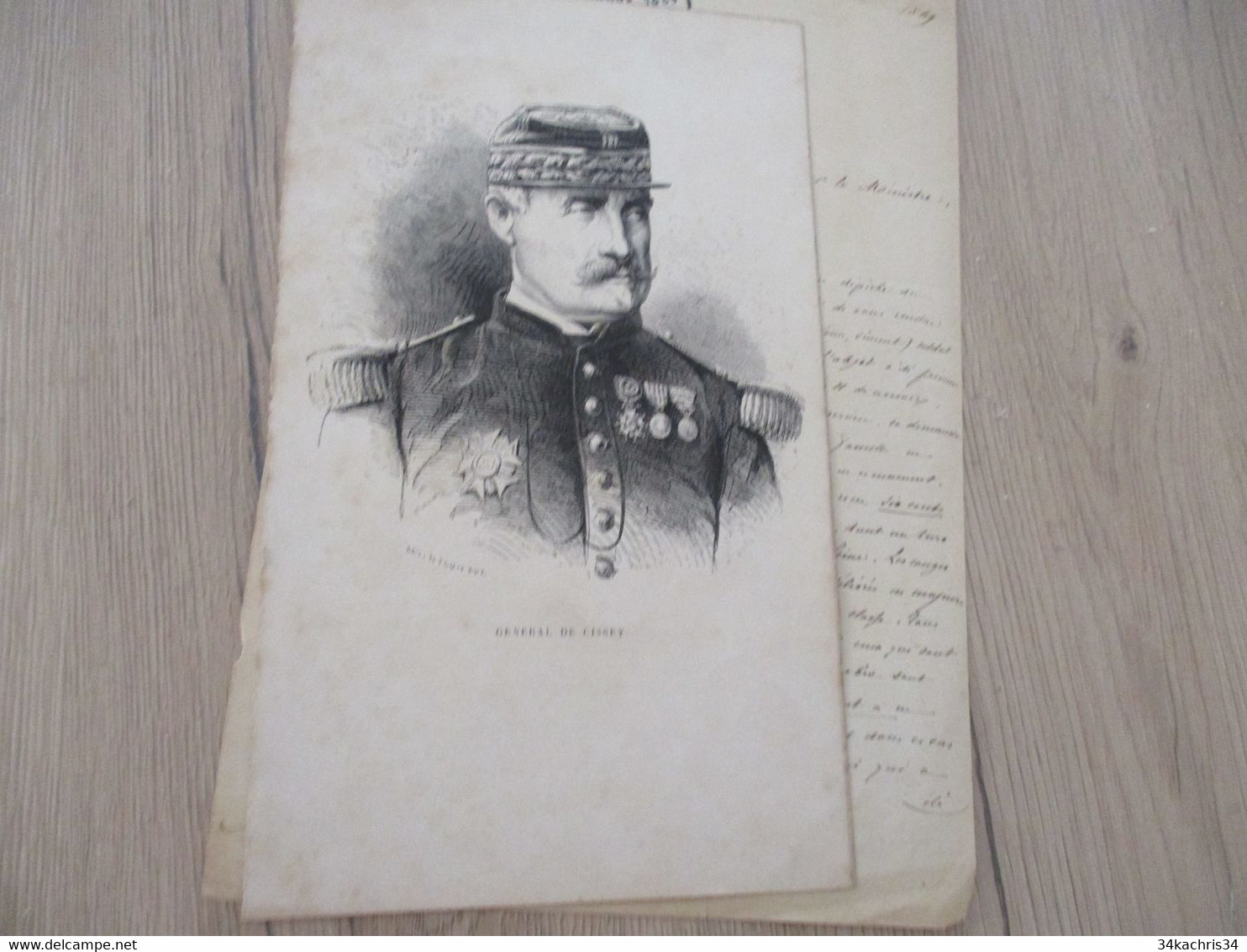 LAs Autographe Signée Général De Cissey + Coupure Et Estampe 1869 Affaires Militaires - Sonstige & Ohne Zuordnung