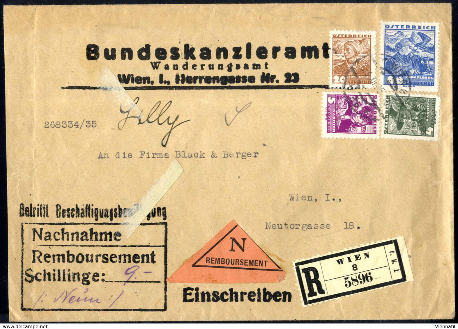 Cover 1935/38, Volkstrachten, 8 Belege, 1 RL Brief Aus Feldkirch Nach Altstetten, 3 Zustellscheine (Friedberg, St. Pölte - Collections