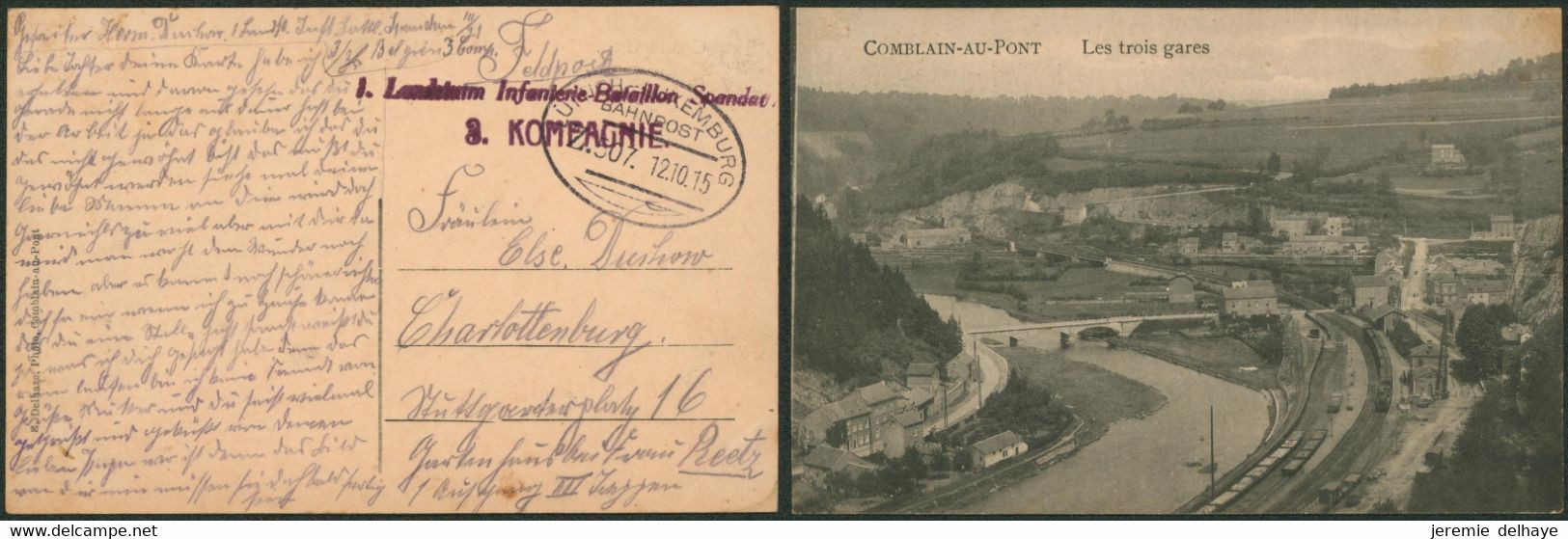 Guerre 14-18 - CP En Feldpost + Cachet Ambulant (R) "Lüttich - Luxemburg (12/10/15) > Reetz (Allemagne) - Duits Leger