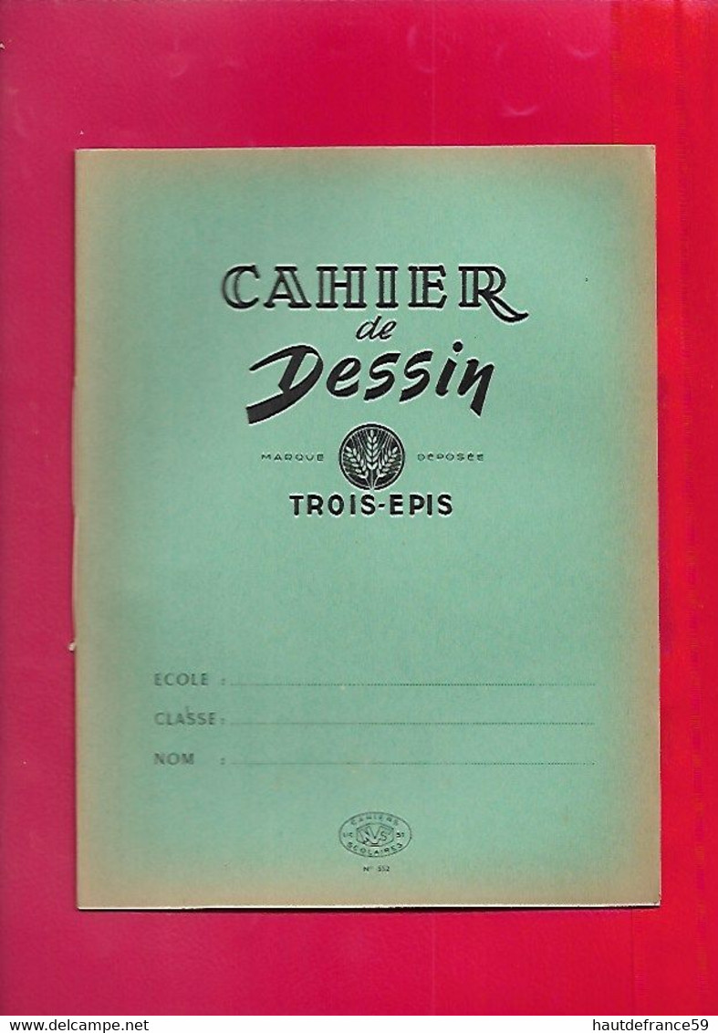 Ancien Cahier De Dessin à Carreaux - TROIS EPIS Cahier Scolaire - Marque Déposée - Couverture Verte - Vierge - Papeterie