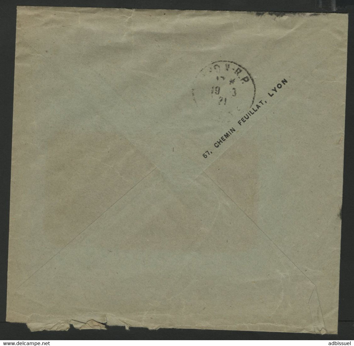 ROCHET SCHNEIDER LYON N° 140 Perforé R.S De Lyon En 1921. Au Verso L'adresse Imprimée 57-59 CHEMIN FEUILLAT LYON - Covers & Documents