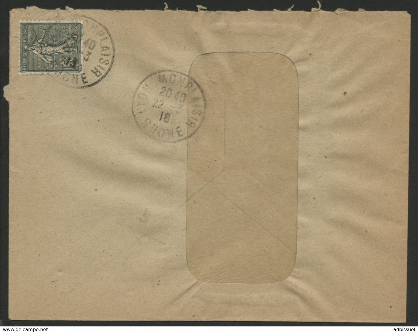 ROCHET SCHNEIDER LYON N° 130 Perforé R.S De Lyon En 1918. Au Verso L'adresse Imprimée 57-59 CHEMIN FEUILLAT LYON - Covers & Documents