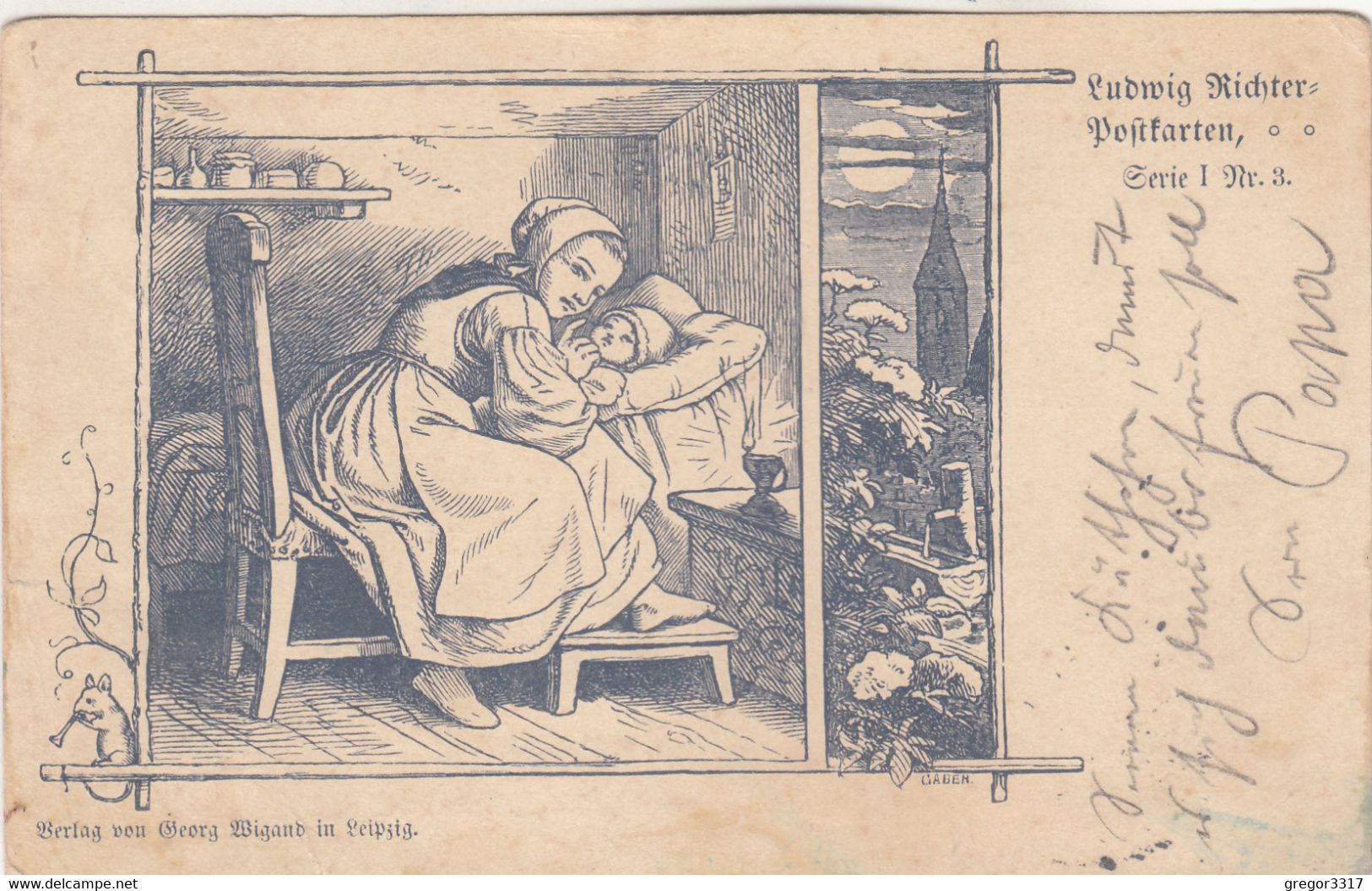 B1457) LUDWIG RICHTER Postkarten Serie 1 Nr. 3 - Mutter Kind In Der Nacht Beim Bett - Dt. Städteausstellung DRESDEN 1903 - Richter, Ludwig