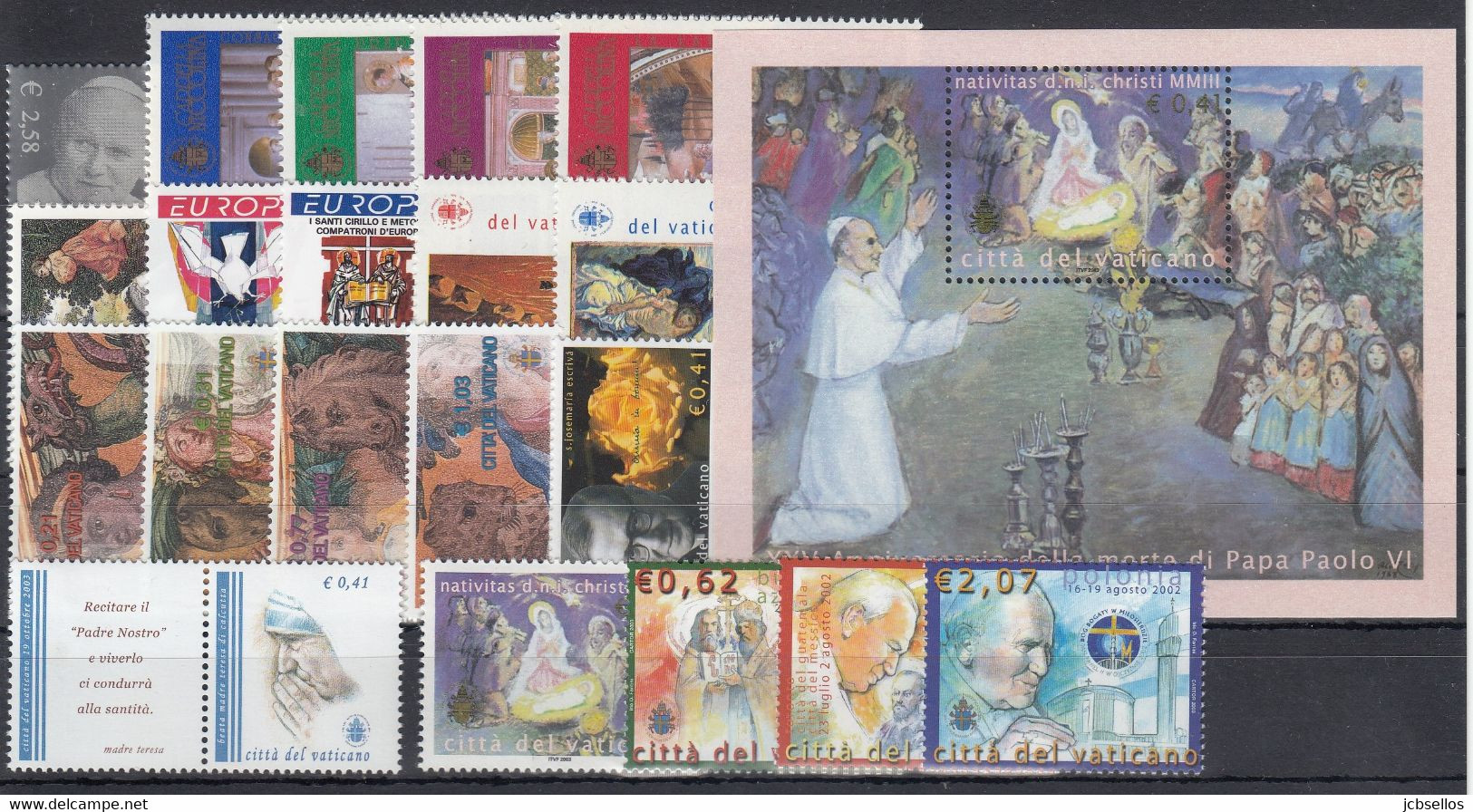 VATICANO 2003 Nº 1283/1327 + HB-26 + 1 M.P. AÑO COMPLETO NUEVO, 20 SELLOS + 1 HB + 1 M.P. - Annate Complete