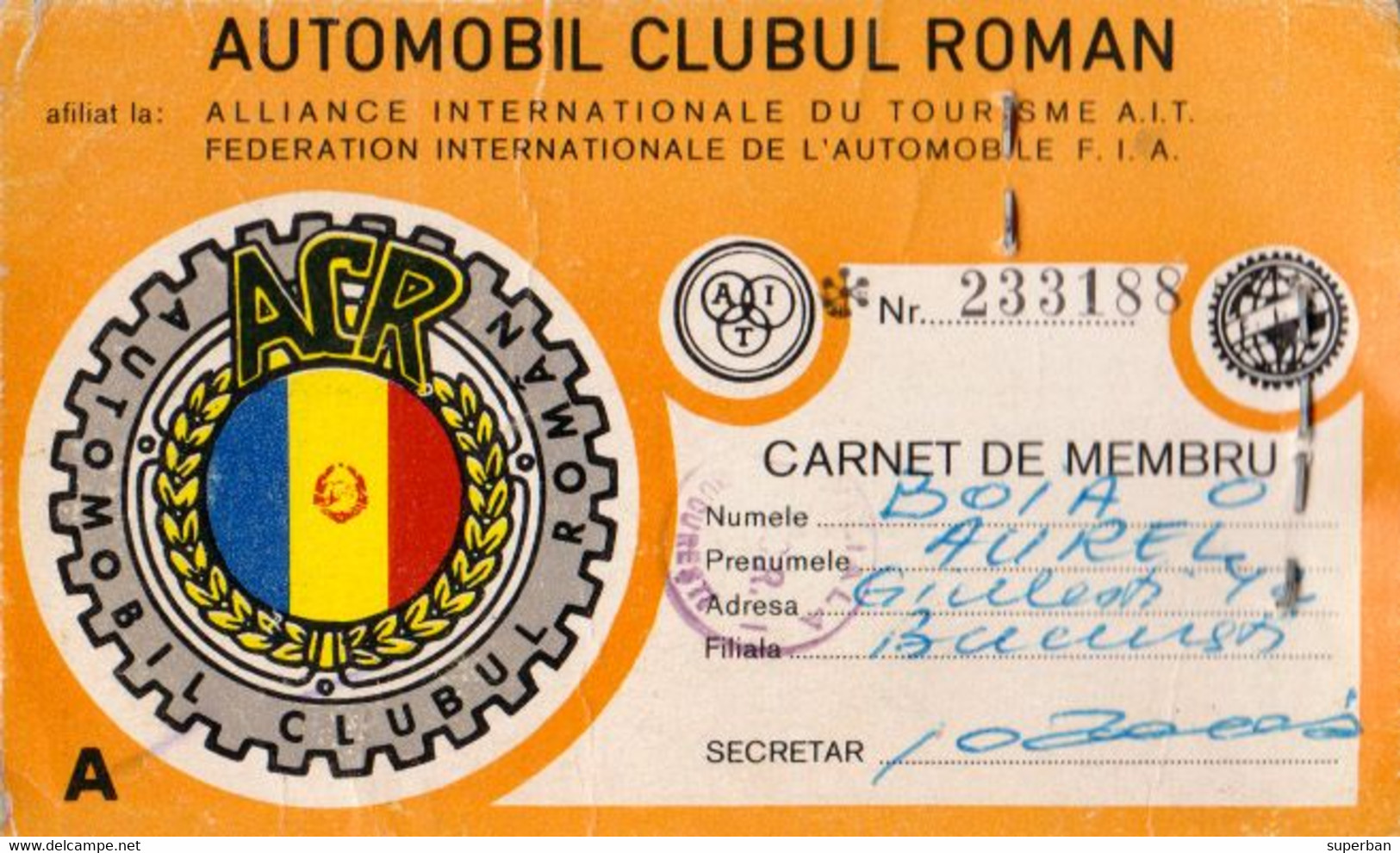 AUTOMOBILE CLUB ROUMAIN / AUTOMOBIL CLUBUL ROMÂN - CARTE De MEMBRE - 5 TIMBRES - 1977 - CINDERELLA - RRR ! (aj493) - Fiscale Zegels