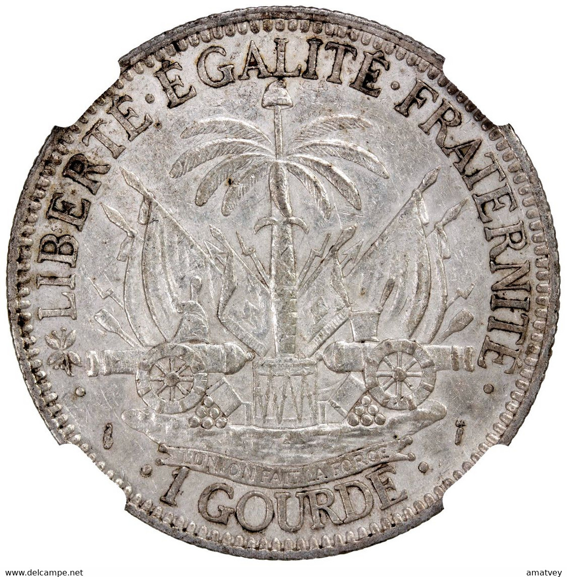 HAITI 1882 1 Gourde Silver Crown NGC EF45,  Free Shipping - Haití