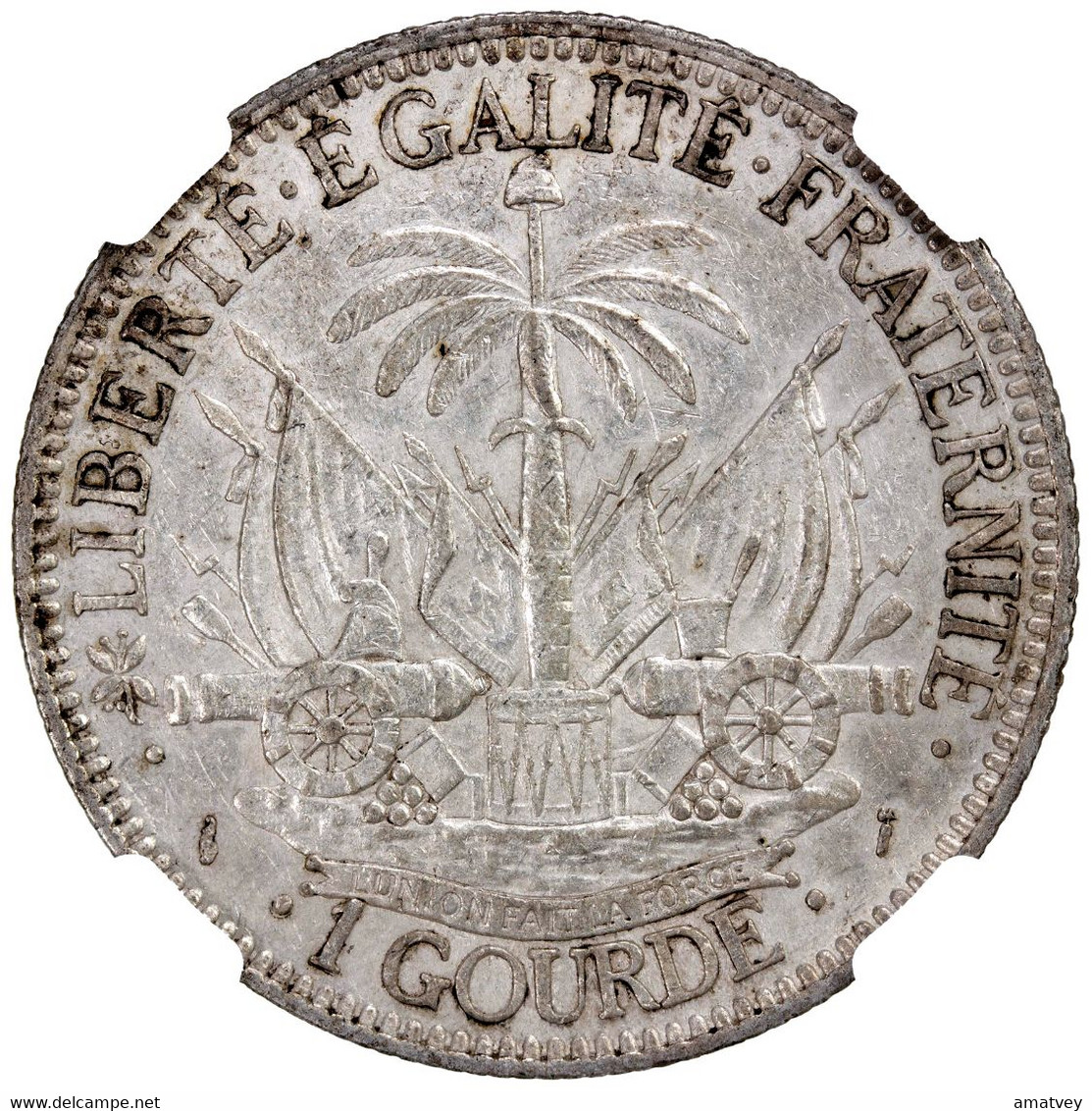 HAITI 1882 1 Gourde Silver Crown NGC EF45,  Free Shipping - Haiti
