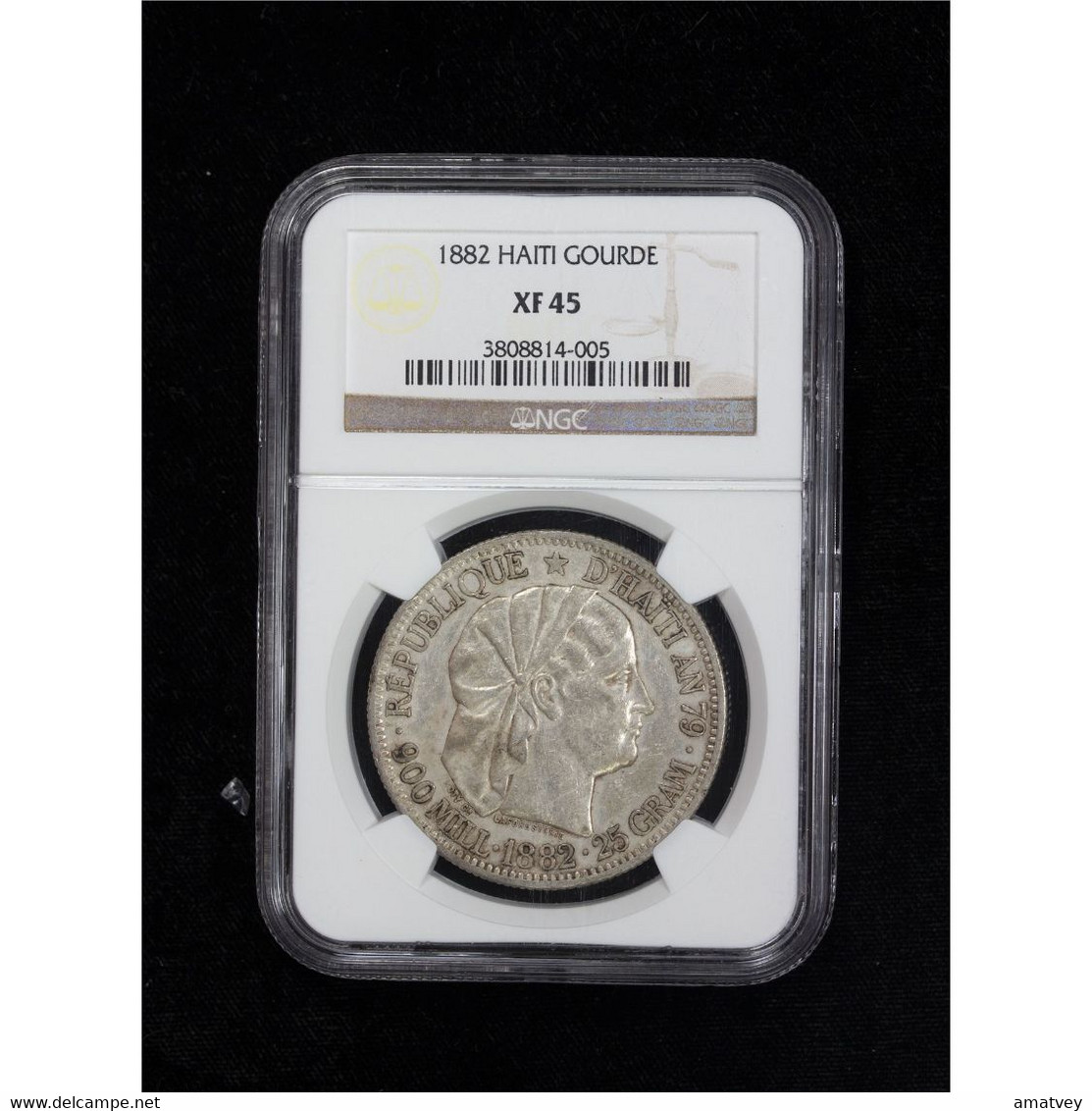 HAITI 1882 1 Gourde Silver Crown NGC EF45,  Free Shipping - Haïti