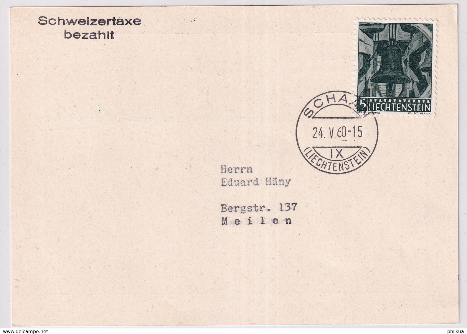 Zumstein 342 / Michel 386 Auf Einladungskarte Philatelistenclub Stäfa Karte Gelaufen Ab Schaan - Lettres & Documents