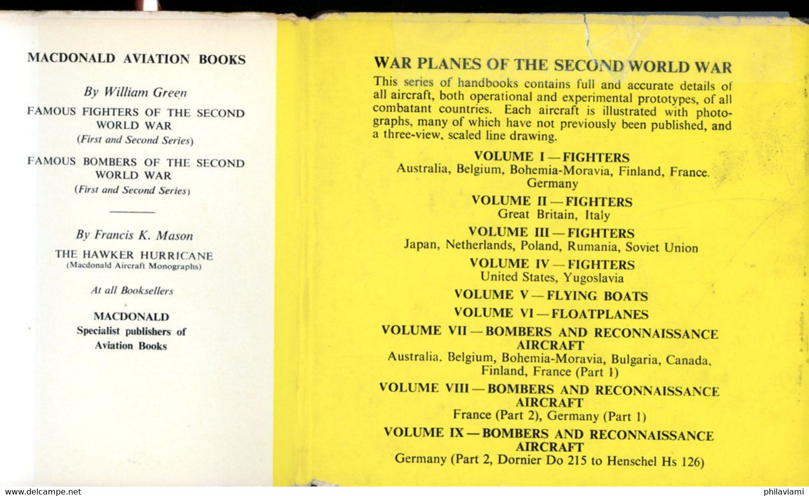 War Planes Of Second World War Vol 1 1960 William Green Illustrated 135 Aircrafts Avions Flugzeuge - Weltkrieg 1939-45