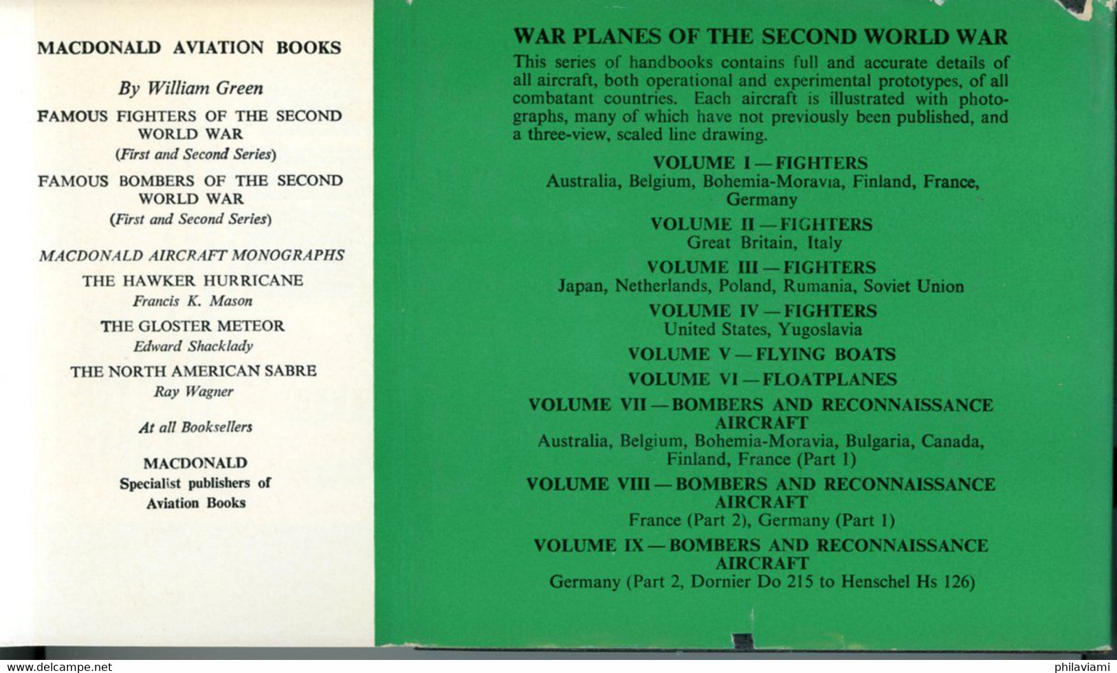 War Planes Of Second World War Vol 2 1961 William Green Illustrated 102 Aircrafts Avions Flugzeuge - Guerre 1939-45