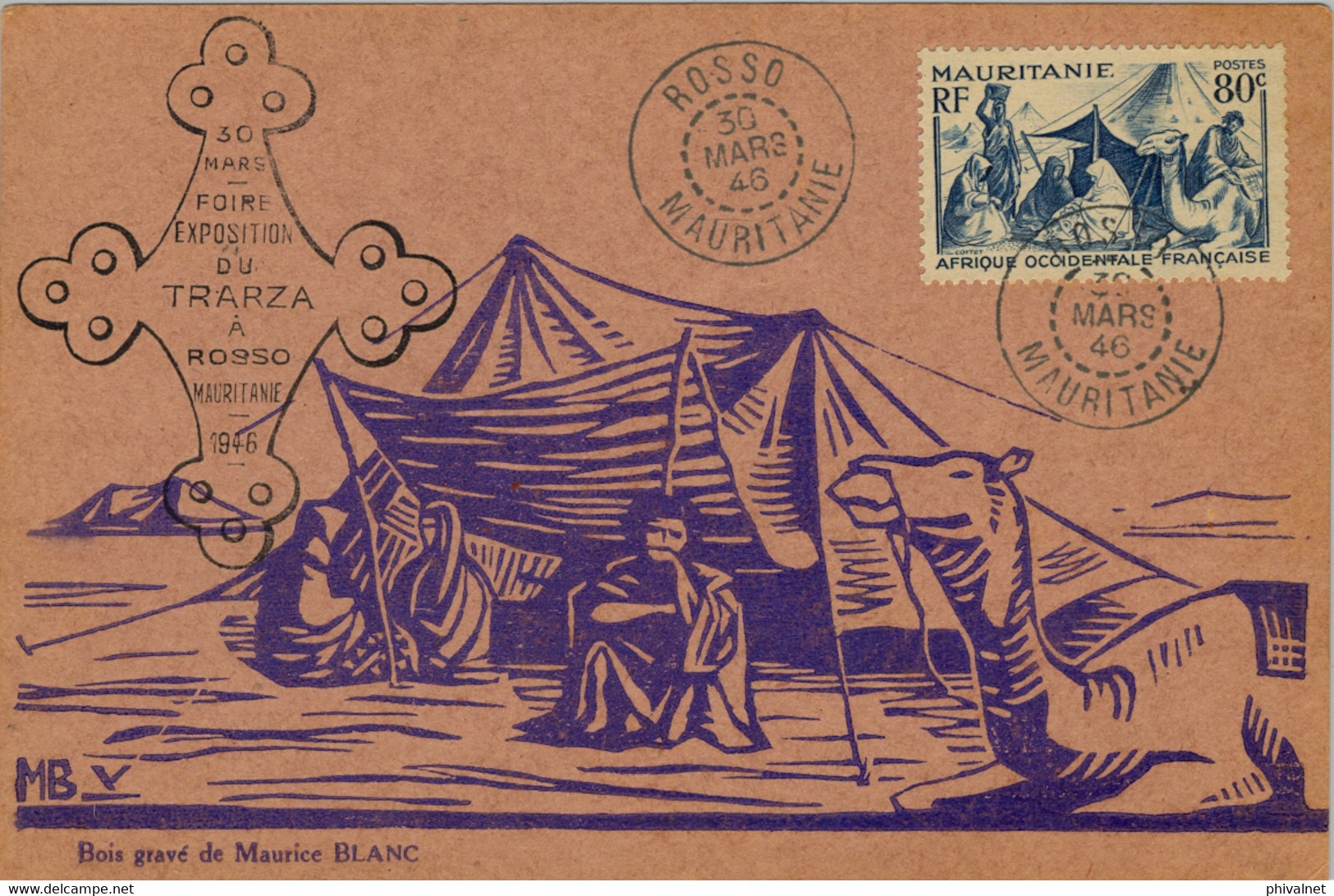 1946 MAURITANIE , FOIRE EXPOSITION DU TRARZA A ROSSO , MAT. DE ROSSO , FRANQUEO 80 CTS. - Covers & Documents