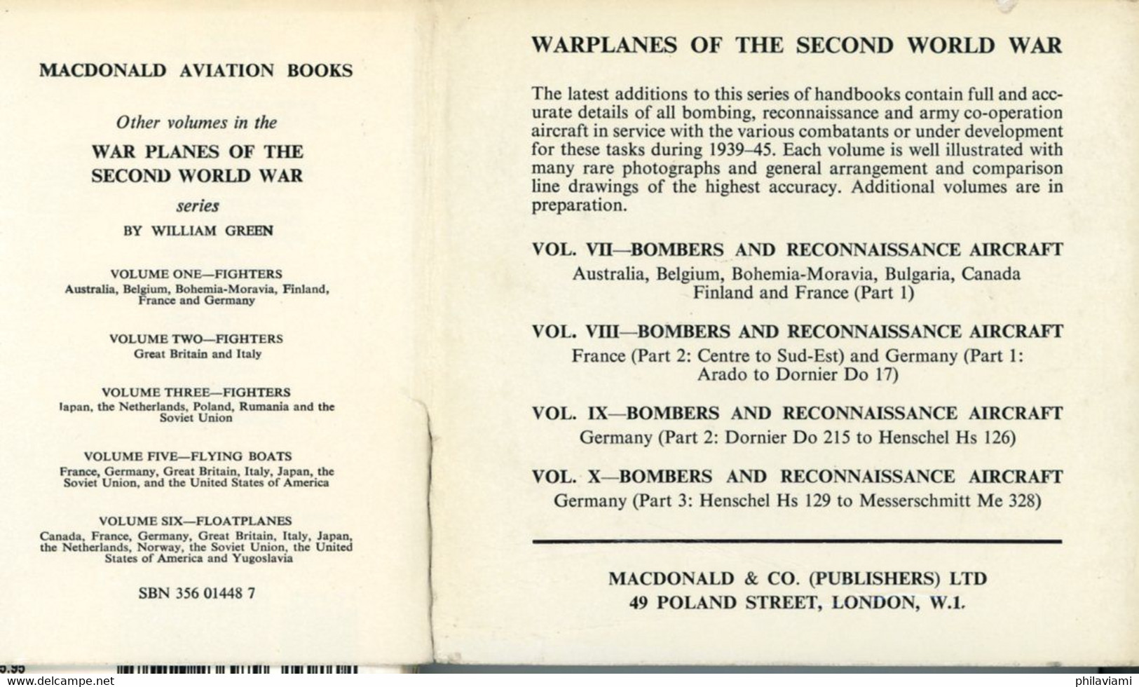 War Planes Of Second World War Vol 4 1961 William Green Illustrated 156 Aircrafts Avions Flugzeuge - Guerre 1939-45