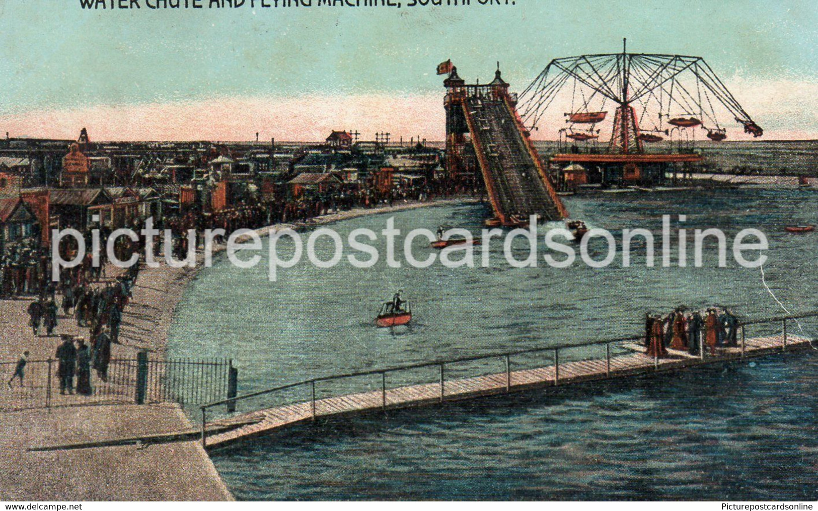 WATER SHUTE AND FLYING MACHINE OLD COLOUR POSTCARD SOUTHPORT LANCASHIRE - Southport