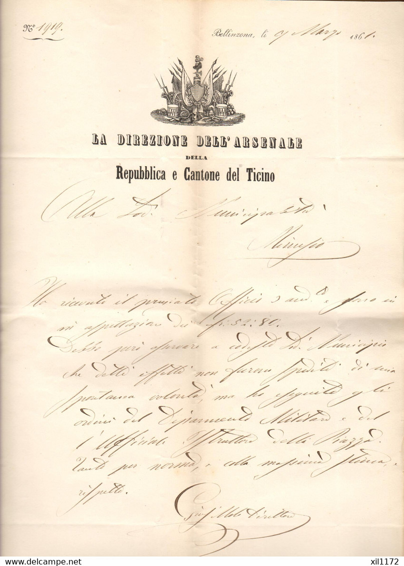 ZPH2-01 Lettera Diffusa Nel 1861 Con Sigillo Bellinzona E Locarno Per Municipalità Minusio - ...-1845 Voorlopers