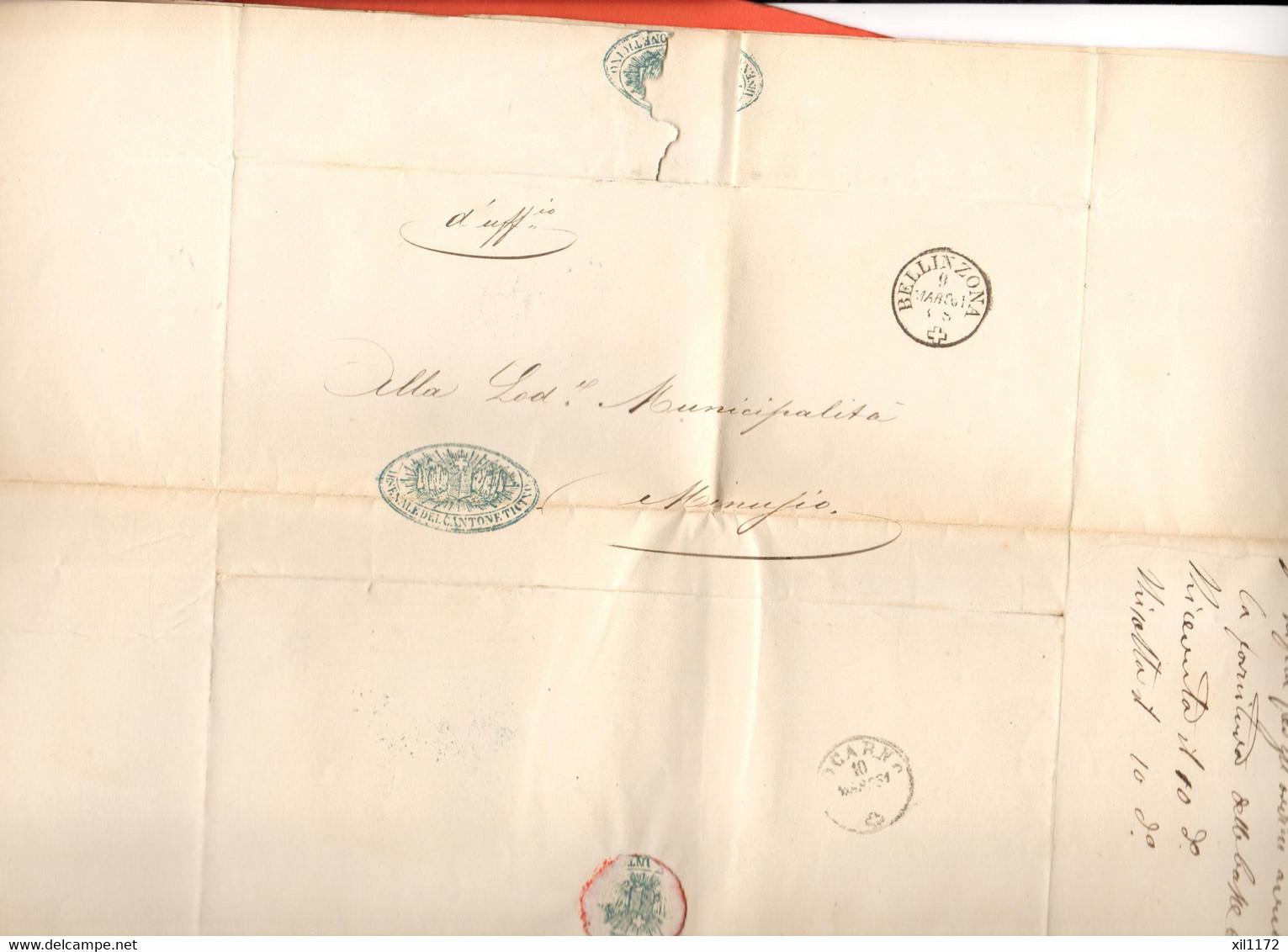 ZPH2-01 Lettera Diffusa Nel 1861 Con Sigillo Bellinzona E Locarno Per Municipalità Minusio - ...-1845 Prephilately