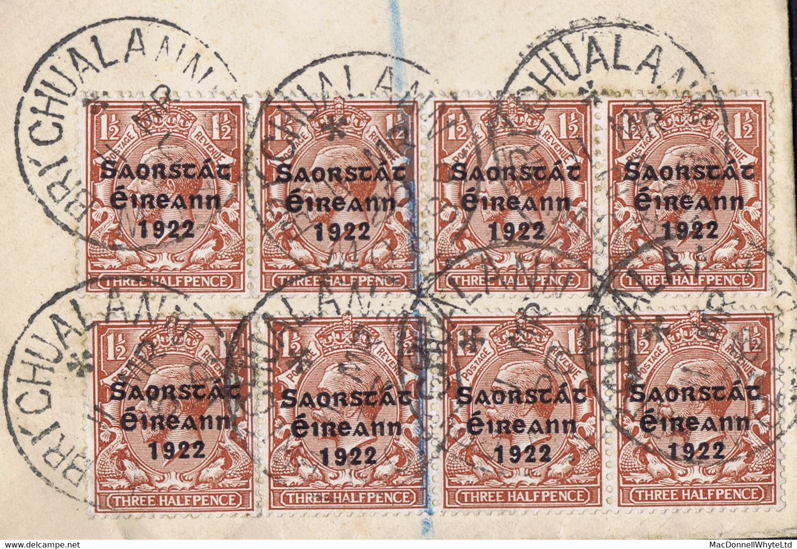 Ireland 1923 Harrison Saorstat 3-line Coils,1½d Brown, Two Strips Of 4 Used On 1926 Registered Cover Bray To Maryborough - Brieven En Documenten