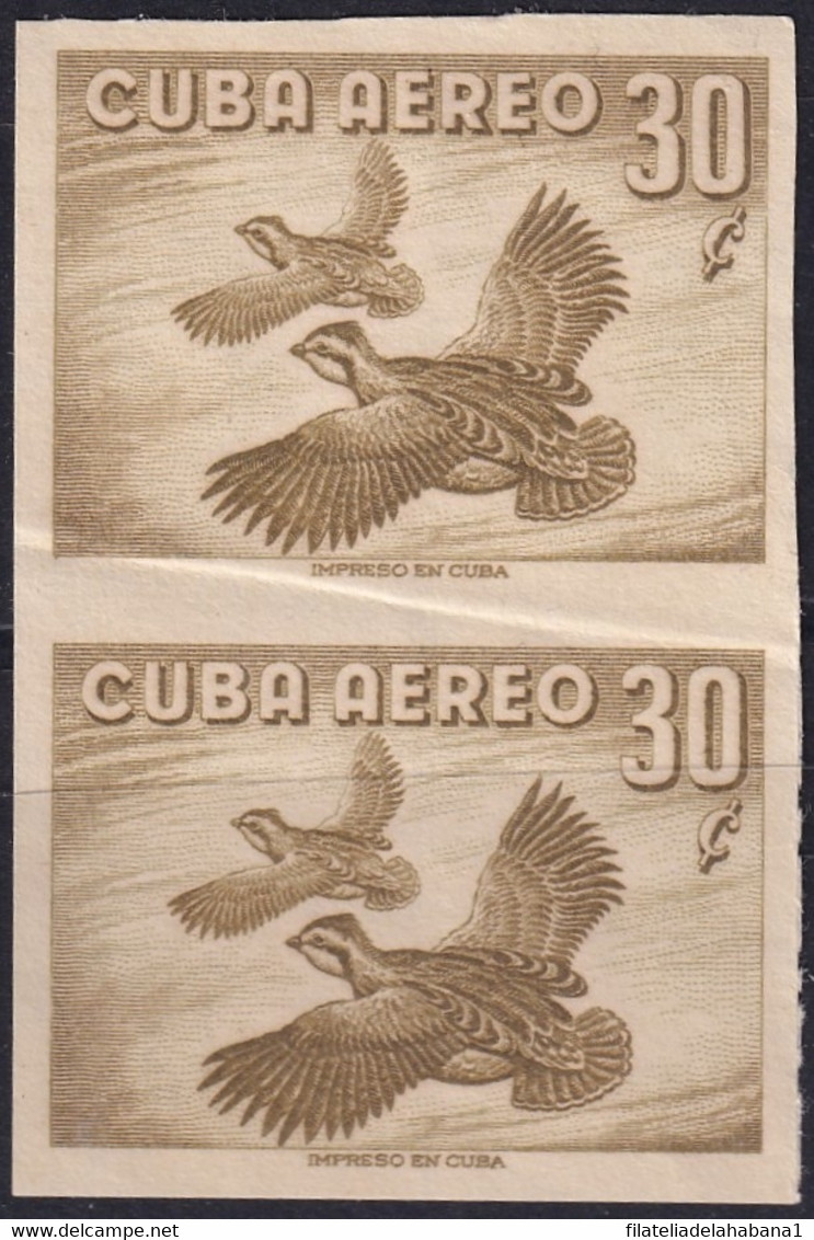 1956-426 CUBA REPUBLICA 1956 30c IMPERFORATED PROOF PAIR BIRD AVES PAJAROS. - Geschnittene, Druckproben Und Abarten