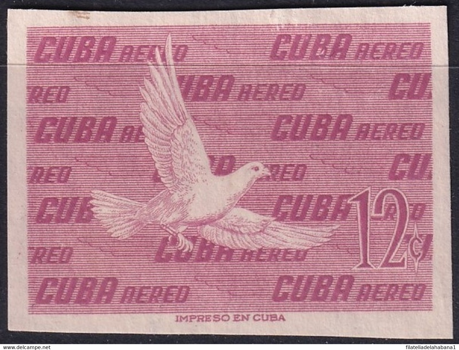 1956-427 CUBA REPUBLICA 1956 12c IMPERFORATED PROOF BIRD AVES PAJAROS. - Imperforates, Proofs & Errors