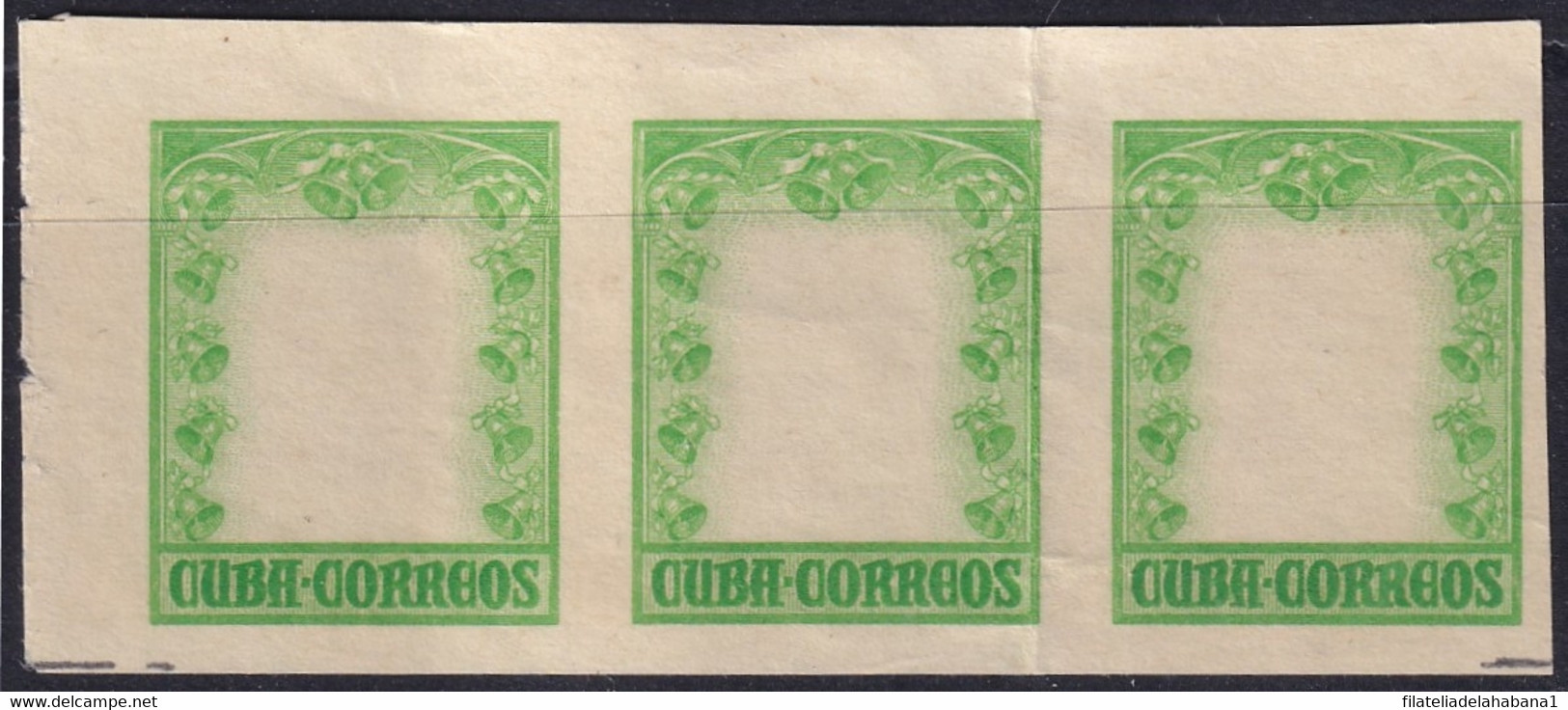 1951-407 CUBA REPUBLICA 1951 1c IMPERFORATED CENTER PROOF TRIP NAVIDAD CHRISTMAS TREE. - Sin Dentar, Pruebas De Impresión Y Variedades