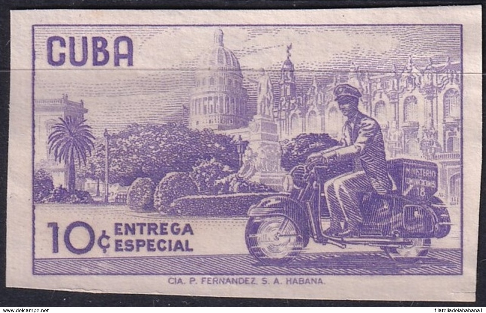 1960.343 CUBA 1960 10c IMPERFORATED PROOF SPECIAL DELIVERY MOTO POSTMAN. - Imperforates, Proofs & Errors