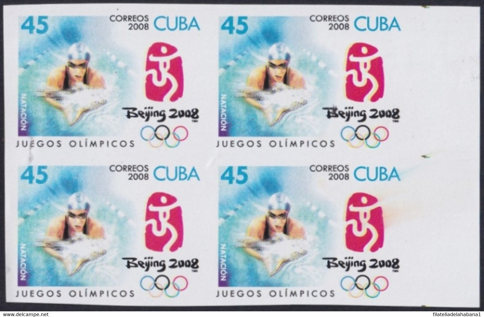 2008.418 CUBA 2008 45c MNH IMPERFORATED PROOF CHINA OLYMPIC GAMES SWIMING. - Ongetande, Proeven & Plaatfouten