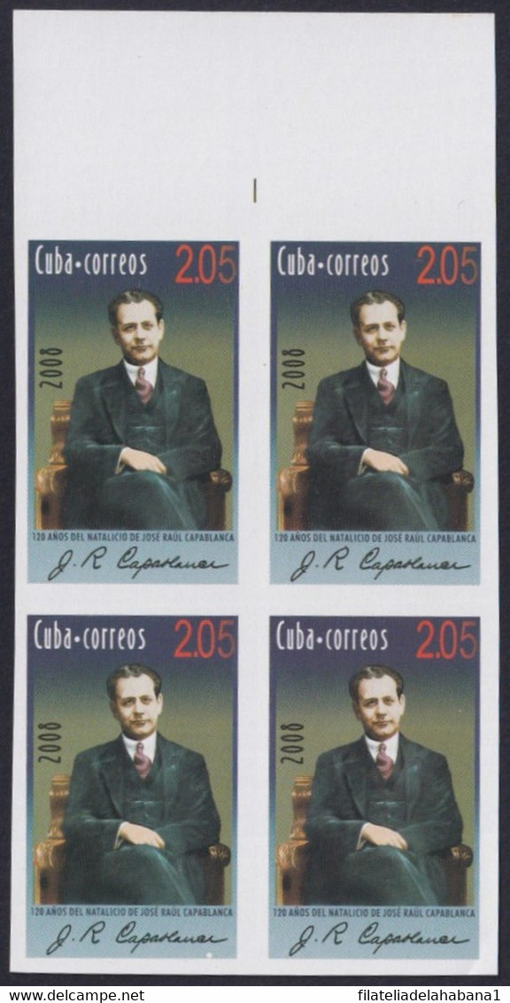 2008.420 CUBA 2008 2.05$ MNH IMPERFORATED PROOF CHESS AJEDREZ JOSE RAUL CAPABLANCA. - Imperforates, Proofs & Errors
