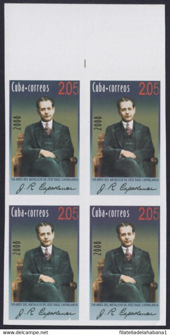 2008.420 CUBA 2008 2.05$ MNH IMPERFORATED PROOF CHESS AJEDREZ JOSE RAUL CAPABLANCA. - Non Dentelés, épreuves & Variétés