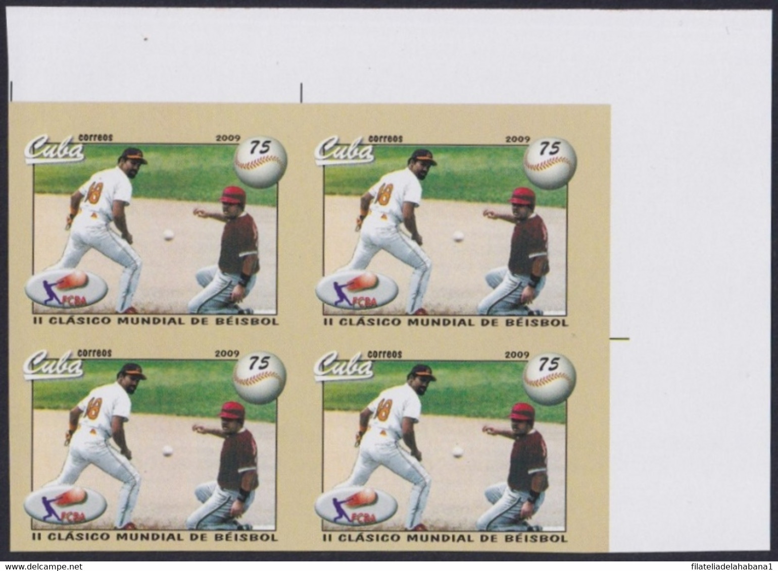 2009.453 CUBA 2009 75c MNH IMPERFORATED PROOF BASEBALL CLASSIC GAMES. - Sin Dentar, Pruebas De Impresión Y Variedades