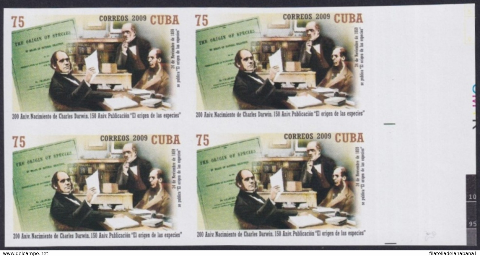 2009.458 CUBA 2009 75c MNH IMPERFORATED PROOF 200 ANIV CHARLES DARWIN ORIGEN DE LAS ESPECIES. - Imperforates, Proofs & Errors