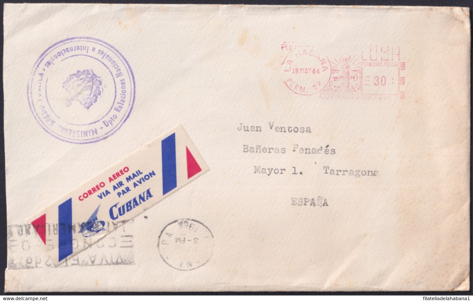 FM-233 CUBA 1964 PITNEY BOWES COVER MINISTERIO SALUD PUBLICA PERMISO 29 VIVA EL CONGRESO PANAMERICANO. - Briefe U. Dokumente