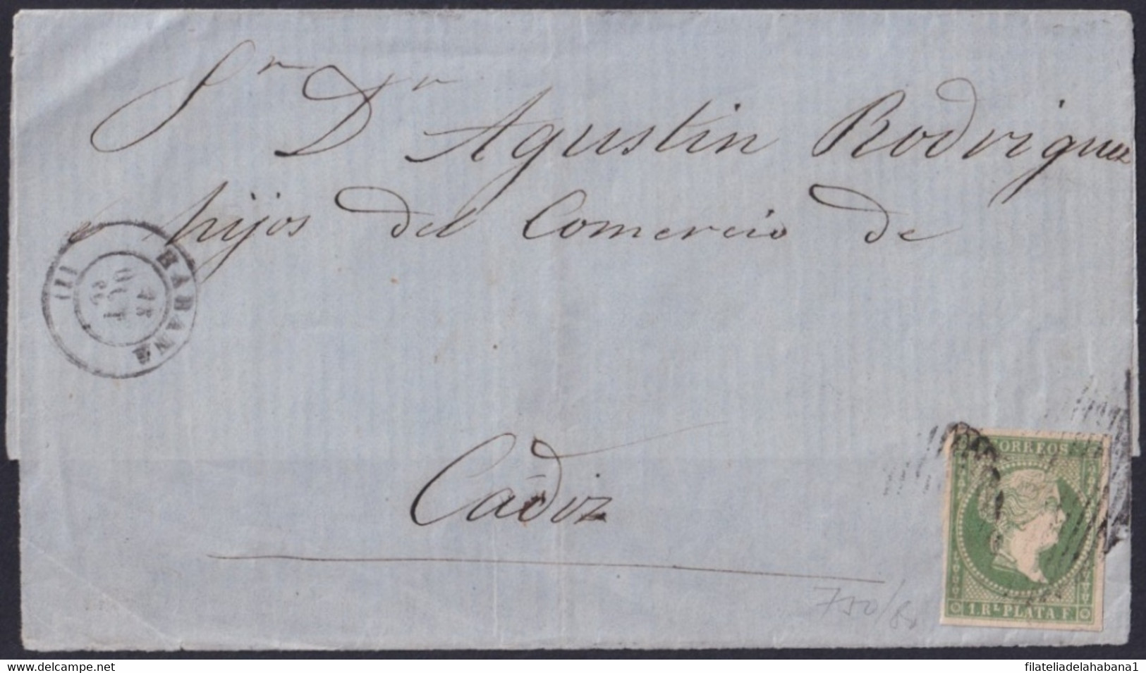 1857-H-350 CUBA ANTILLAS 1857 1r. COVER HABANA TO CADIZ OCT 1861. - Prefilatelia