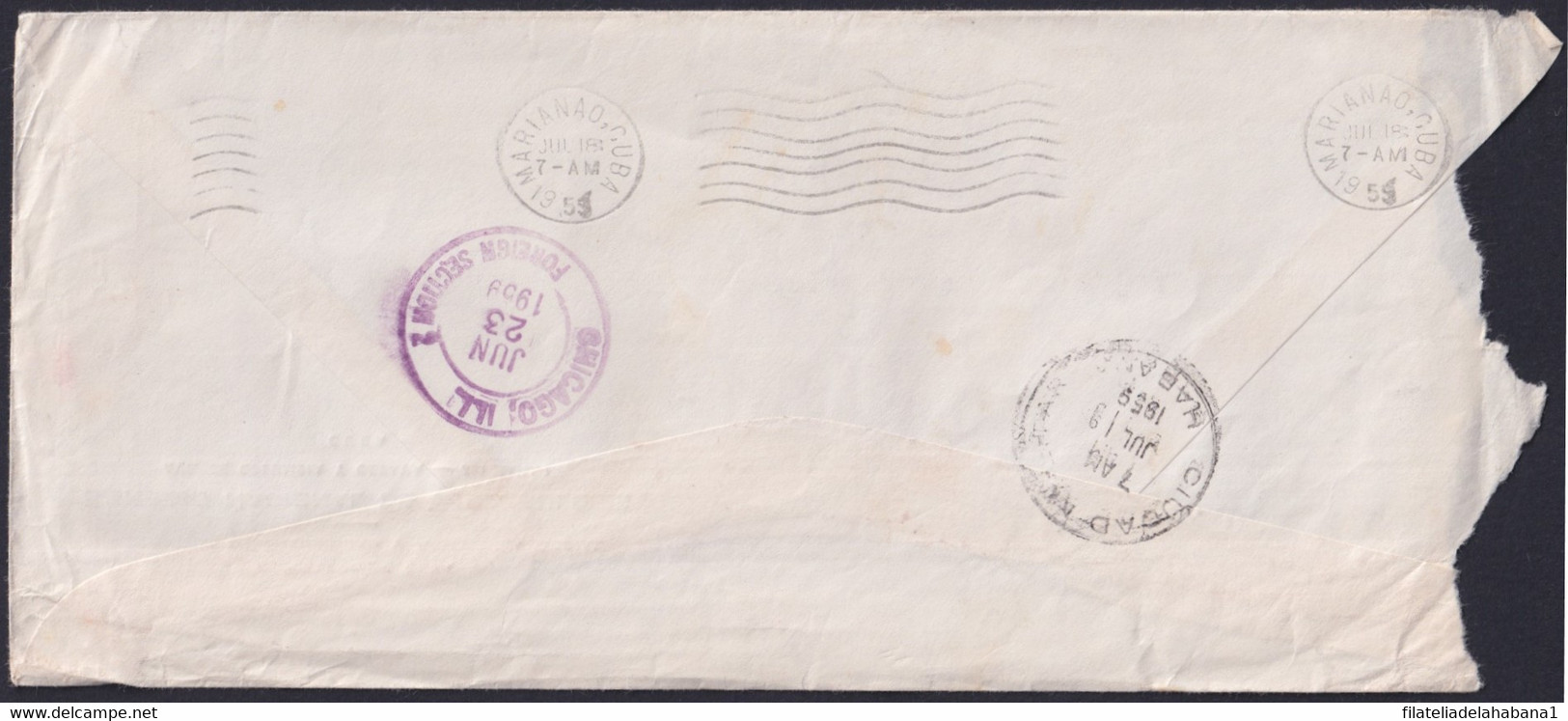 1959-H-39 CUBA 1959 LG-2158 OFFICIAL COVER POSTMARK FORWARDED COVER TO USA. - Covers & Documents