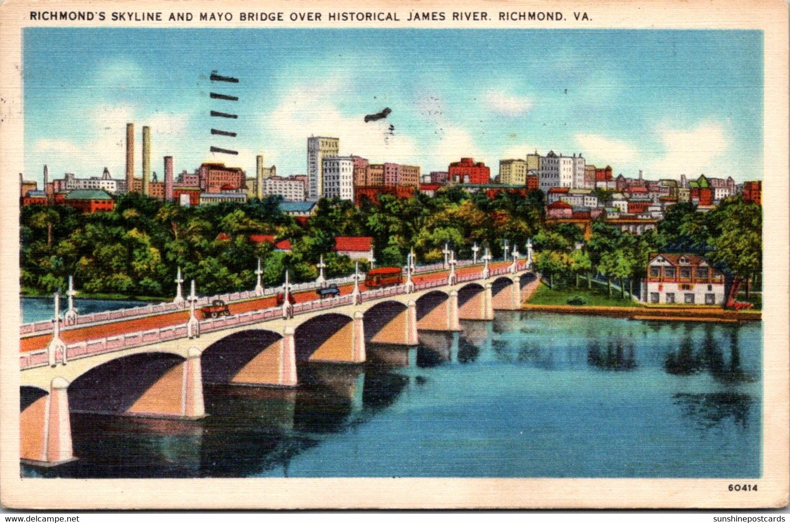 Virginia Richmond Skyline And Mayo Bridge Over James River 1937 - Richmond