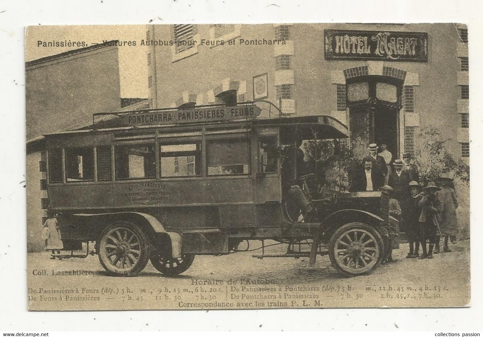 Cp, Reproduction, Automobile, PANISSIERES, Loire , Voitures Autobus Pour Feurs Et Pontcharra , Hôtel - Buses & Coaches