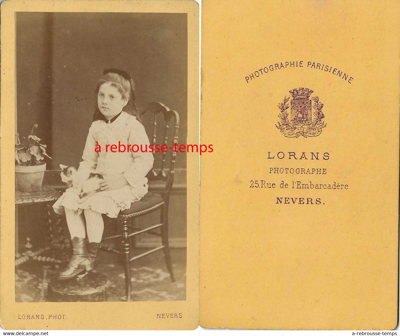 CDV -par Lorans à Nevers-petite Fille Avec Chat Sur Ses Genoux - Oud (voor 1900)
