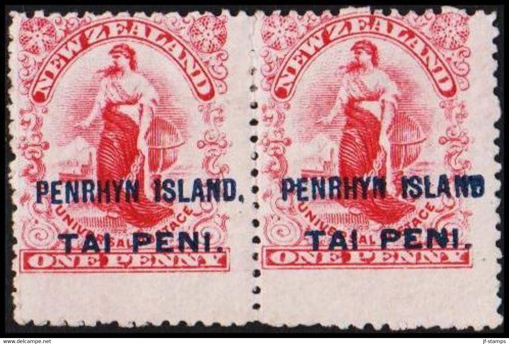 1902. PENRHYN. PENRHYN ISLAND TAI PENI On ONE PENNY From NEW ZEALAND In Pair Hinged.  (Michel 4) - JF519336 - Penrhyn