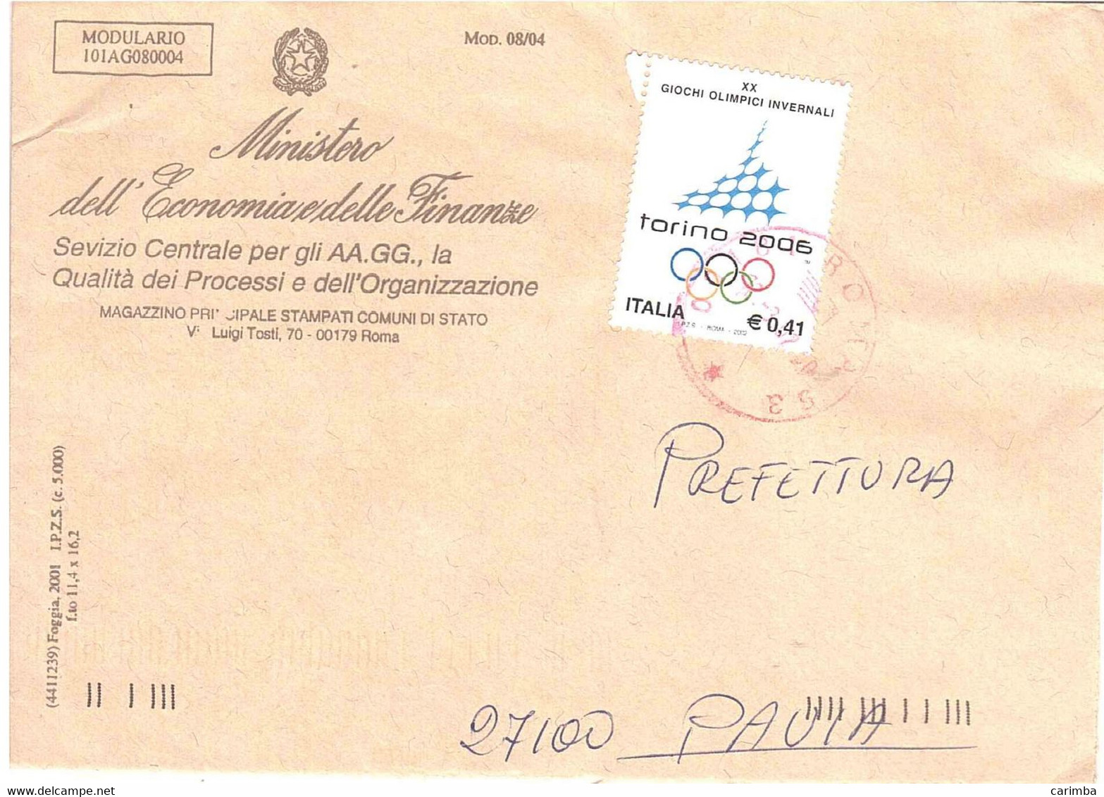 2002 €0,41 TORINO 2006 GIOCHI OLIMPICI INVERNALI BUSTA MINISTERO DELL'ECONOMIA E DELLE FINANZE - Winter 2006: Torino