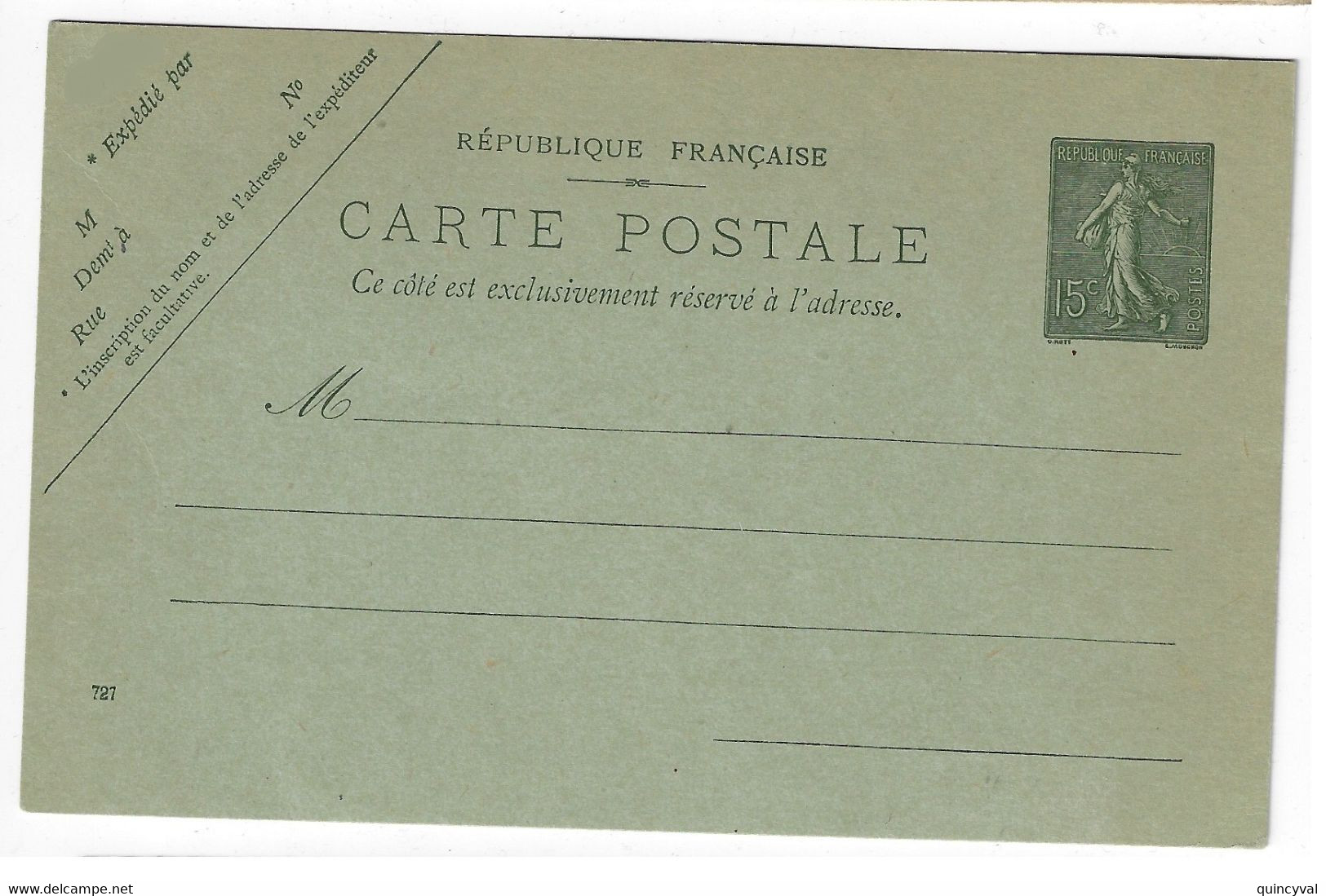 Carte Postale Entier 15c Semeuse Mill 727 Storch B1 Yv 130-CP1 Date 1° Tirage - Cartoline-lettere