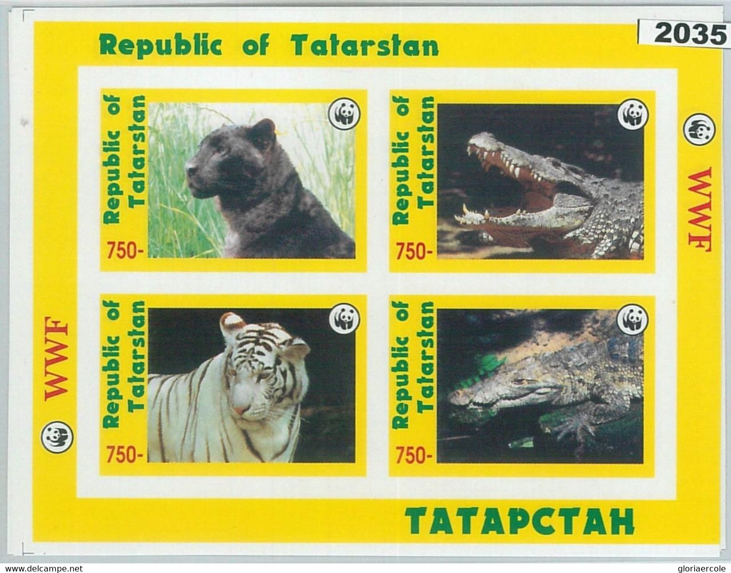 M2035 - RUSSIAN STATE, MINIATURE SHEET: WWF, Crocodiles, Panthers, White Tigers  R04.22 - Oblitérés