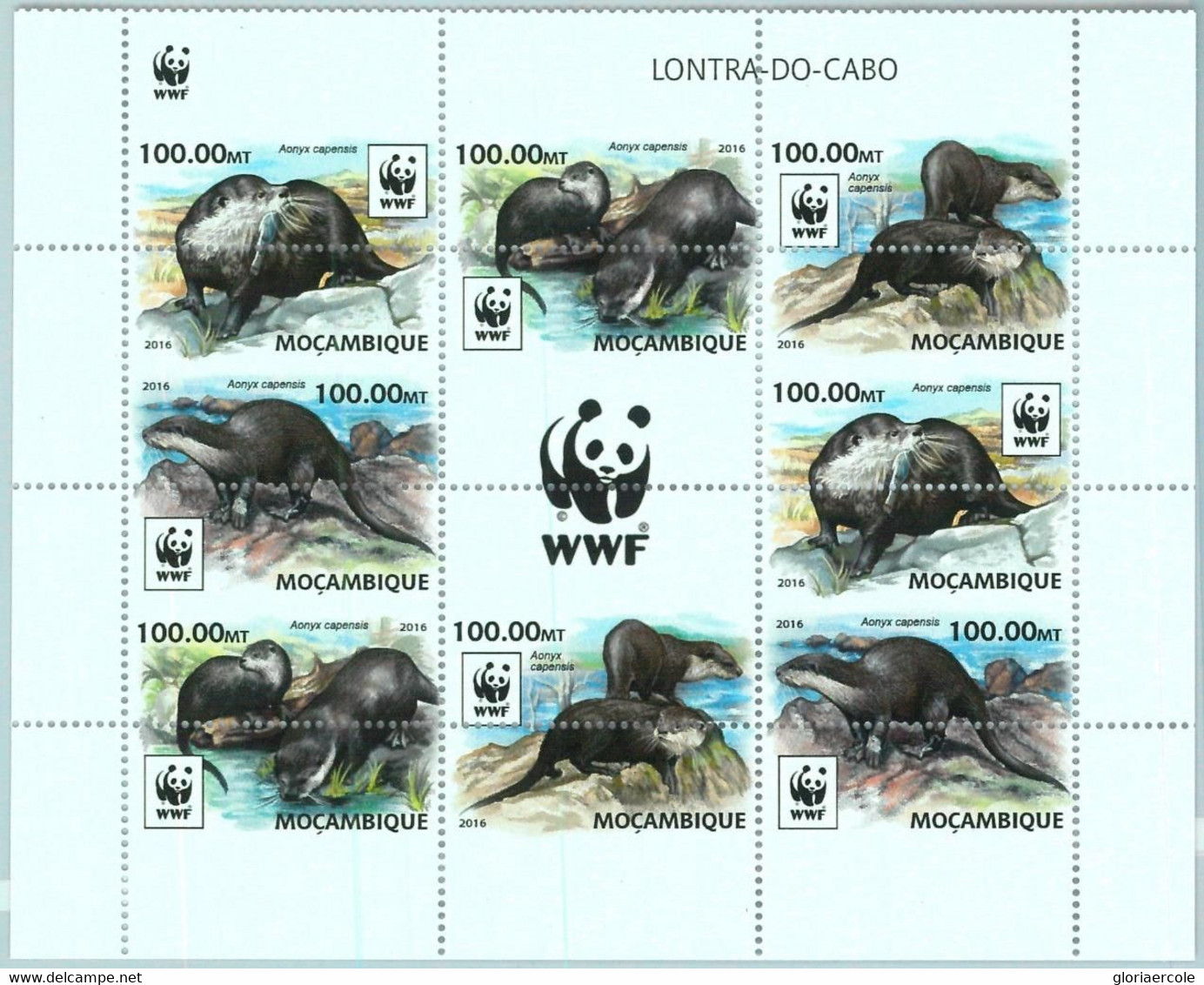 A1342 - MOZAMBIQUE, ERROR, MISPERF, Miniature Sheet: 2016, Otters, Fauna, WWF  R04.22 - Gebruikt